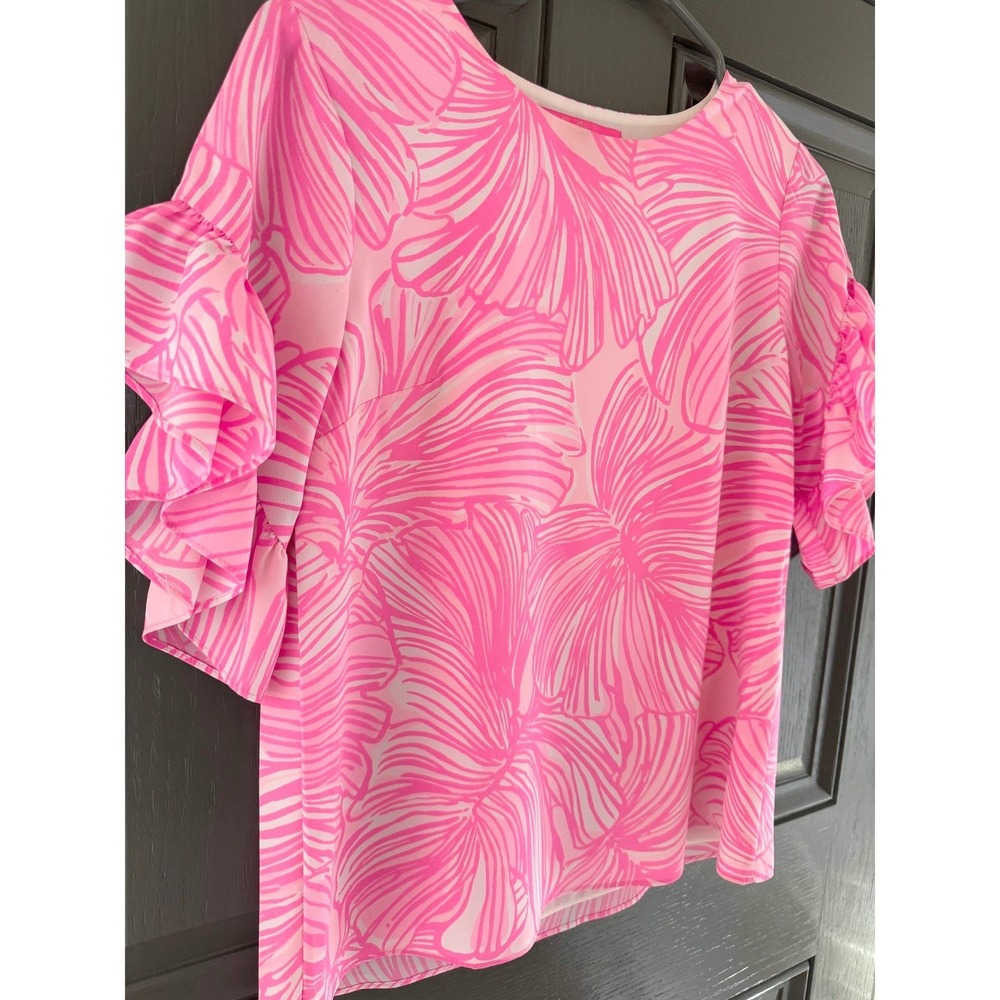 Lilly Pulitzer Darlah Ruffle-Sleeve Top Prosecco Pink Size XXS Cottagecore - Picture 2 of 9